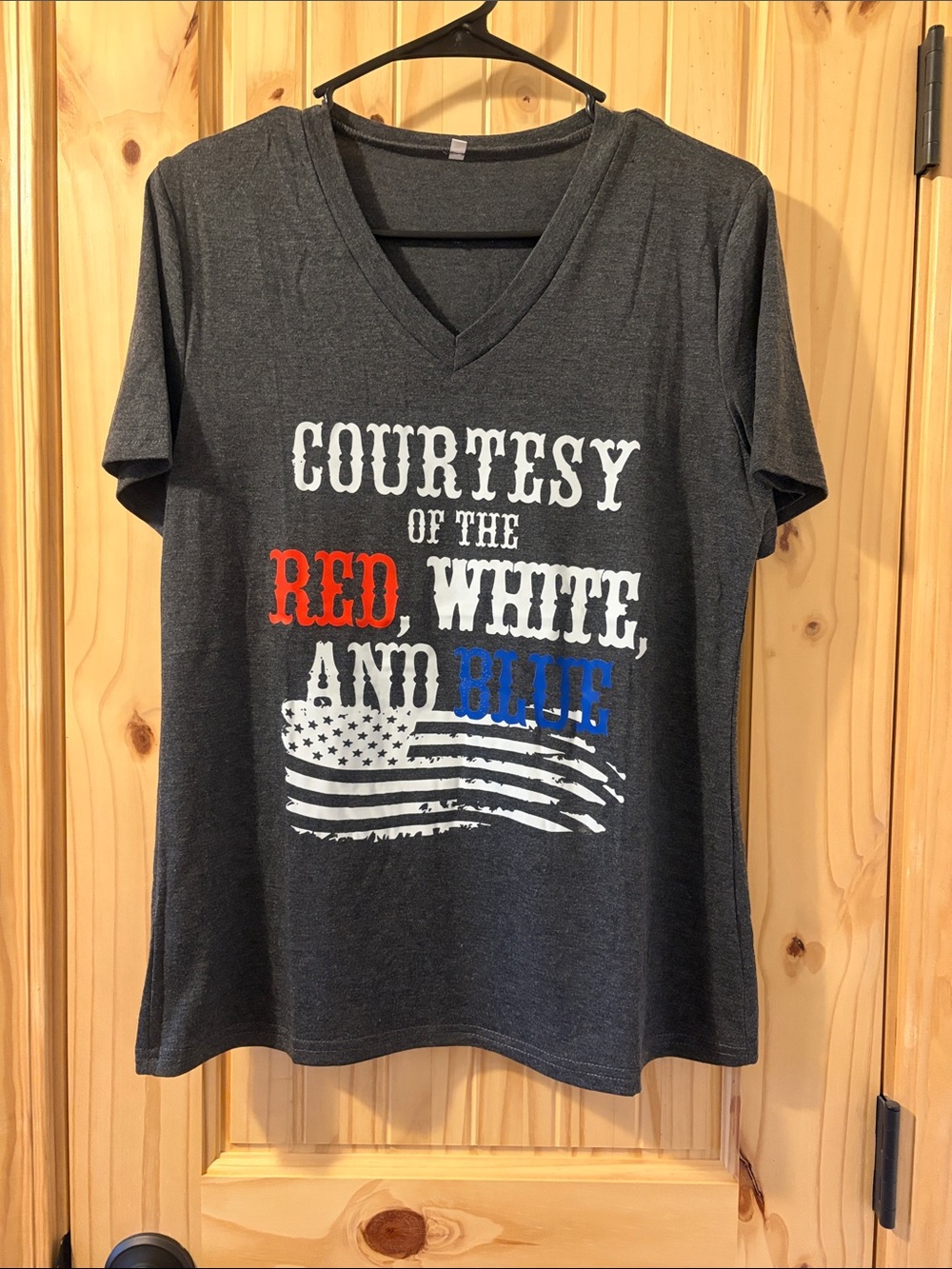 Patriotic 'Courtesy of the Red, White, and Blue' V-Neck Tee